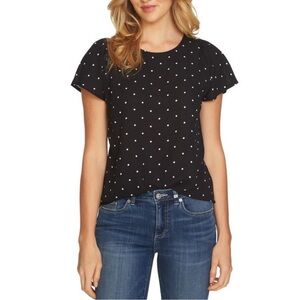 CeCe Women's Polka Dot Flutter Sleeve Round Neck Blouse - EUC